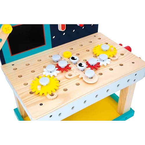 Janod Mesa Robot Brico'Kids - Taller de Bricolaje Infantil con 51 Accesorios, 3 Herramientas y Robot - Juguete Educativo 3+ Años (J06457)