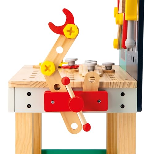 Janod Mesa Robot Brico'Kids - Taller de Bricolaje Infantil con 51 Accesorios, 3 Herramientas y Robot - Juguete Educativo 3+ Años (J06457)