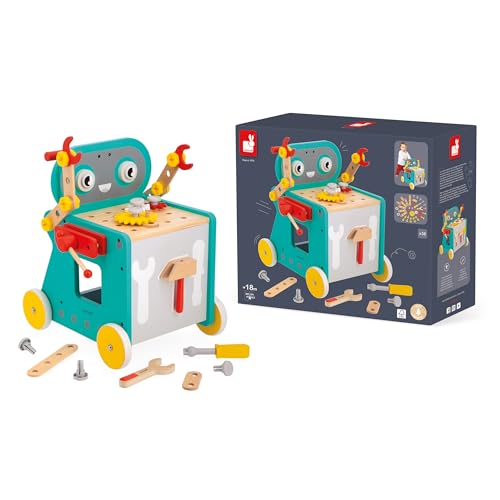 JANOD Carrito Robot Brico'Kids - Taller Móvil con 38 Accesorios y 3 Herramientas - Juguete de Imitación para Niños 18+ Meses (J06456)