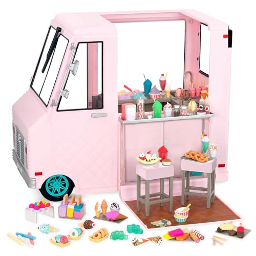 Our Generation Ice Cream Truck Playset - 18" Doll Vehicle with Food Toys for Kids 3+ (Pink)