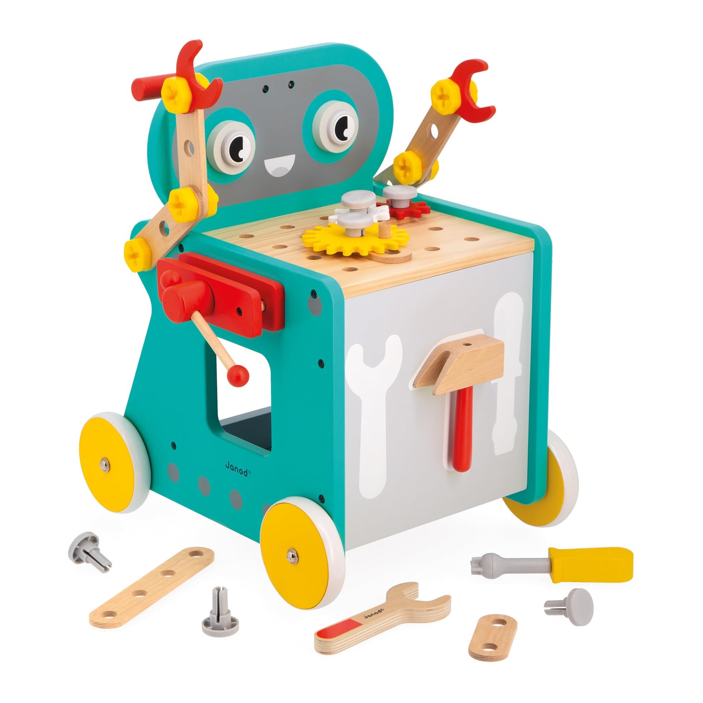 JANOD Carrito Robot Brico'Kids - Taller Móvil con 38 Accesorios y 3 Herramientas - Juguete de Imitación para Niños 18+ Meses (J06456)