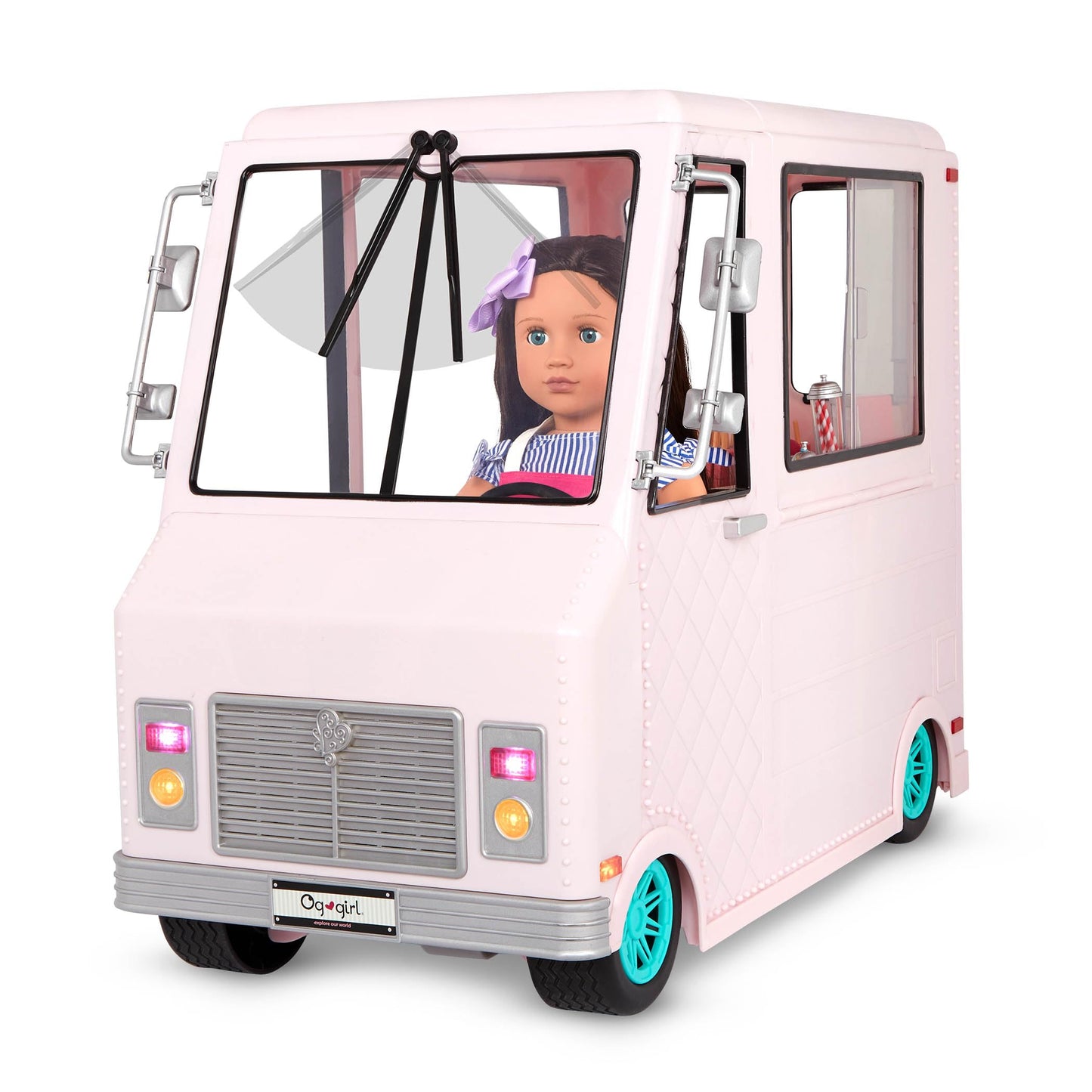 Our Generation Ice Cream Truck Playset - 18" Doll Vehicle with Food Toys for Kids 3+ (Pink)