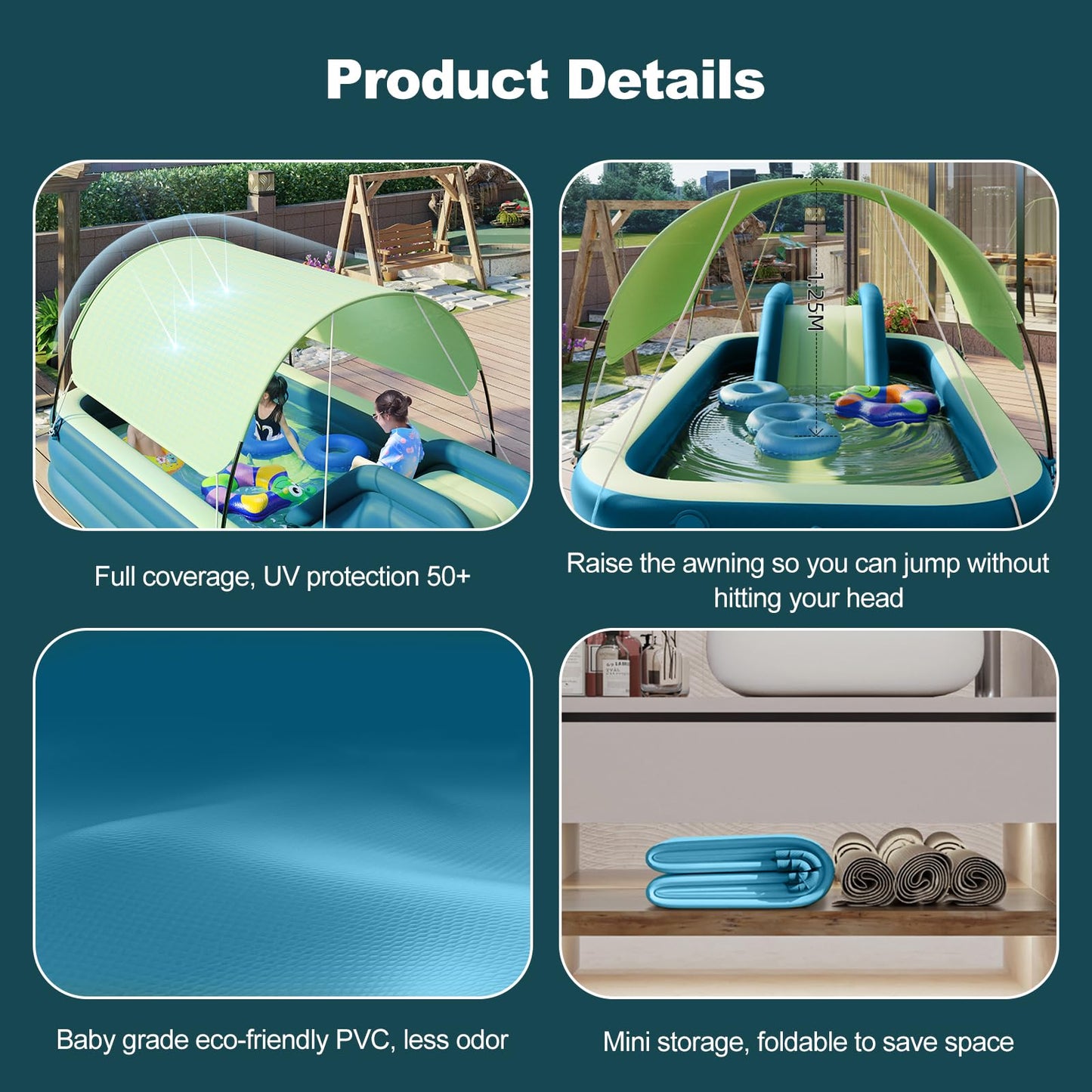 Ergocar Piscina Hinchable Infantil con Tobogán y Toldo - Rectangular, Familiar, para Exterior/Verano