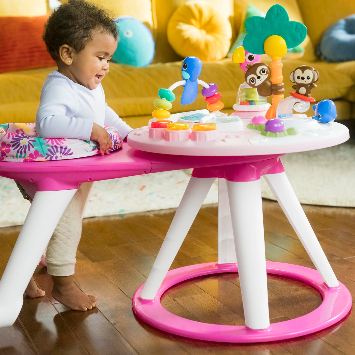 Bright Starts Around We Go - Centro de Actividades 2 en 1 (Rosa Coral)