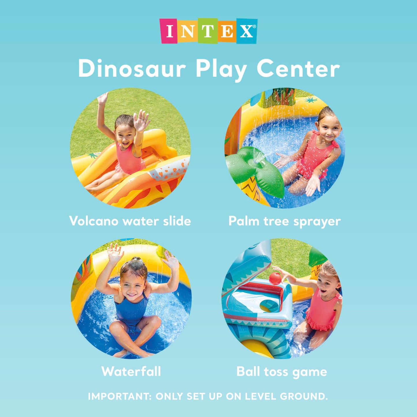 Centro Acuático Intex 57444 - Temática Dinosaurio, Tobogán + Piscina 272L