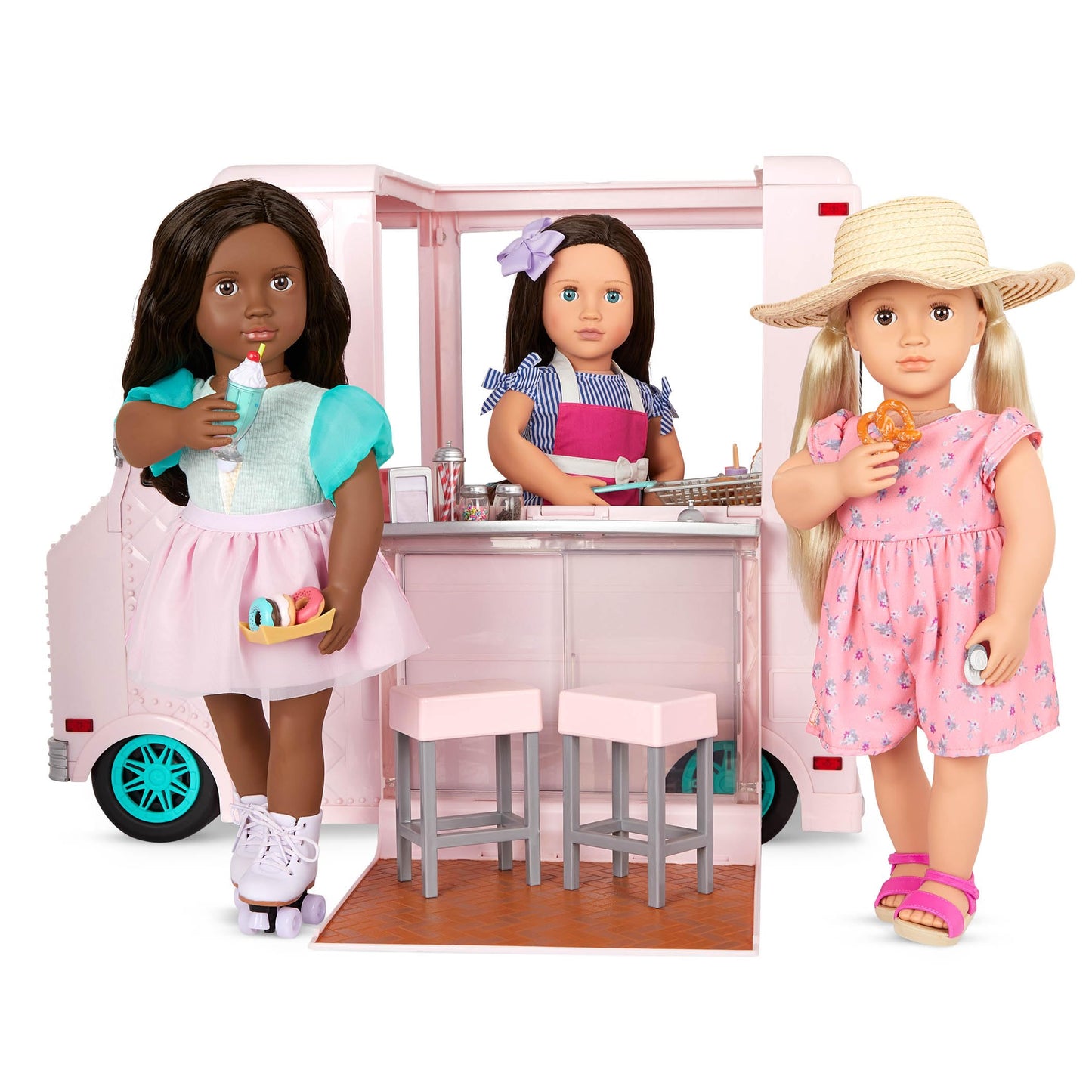 Our Generation Ice Cream Truck Playset - 18" Doll Vehicle with Food Toys for Kids 3+ (Pink)