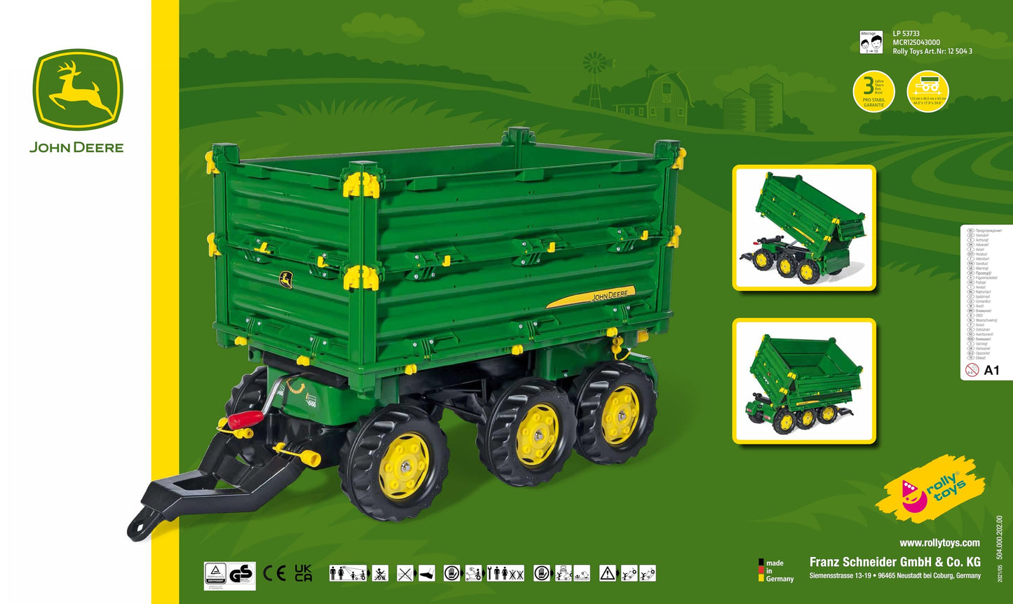 Rolly Toys Remolque 3 Ejes Rollymulti John Deere - Juguete Agrícola para Tractores Infantiles (Modelo 12/504/3) - 1 Unidad