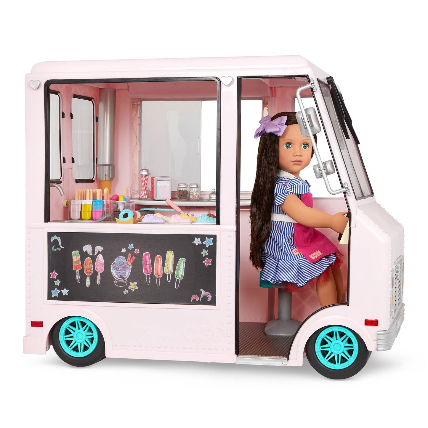 Our Generation Ice Cream Truck Playset - 18" Doll Vehicle with Food Toys for Kids 3+ (Pink)
