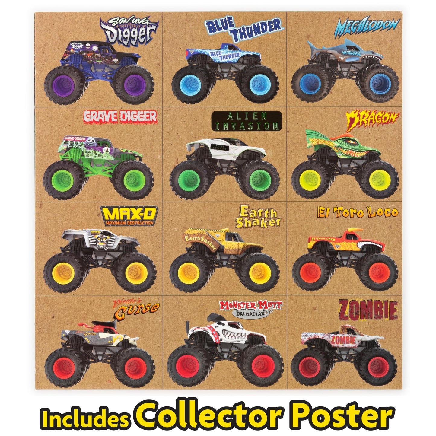 Monster Jam Lote de 12 Camiones 1:64 - Juguete Oficial para Niños 4+