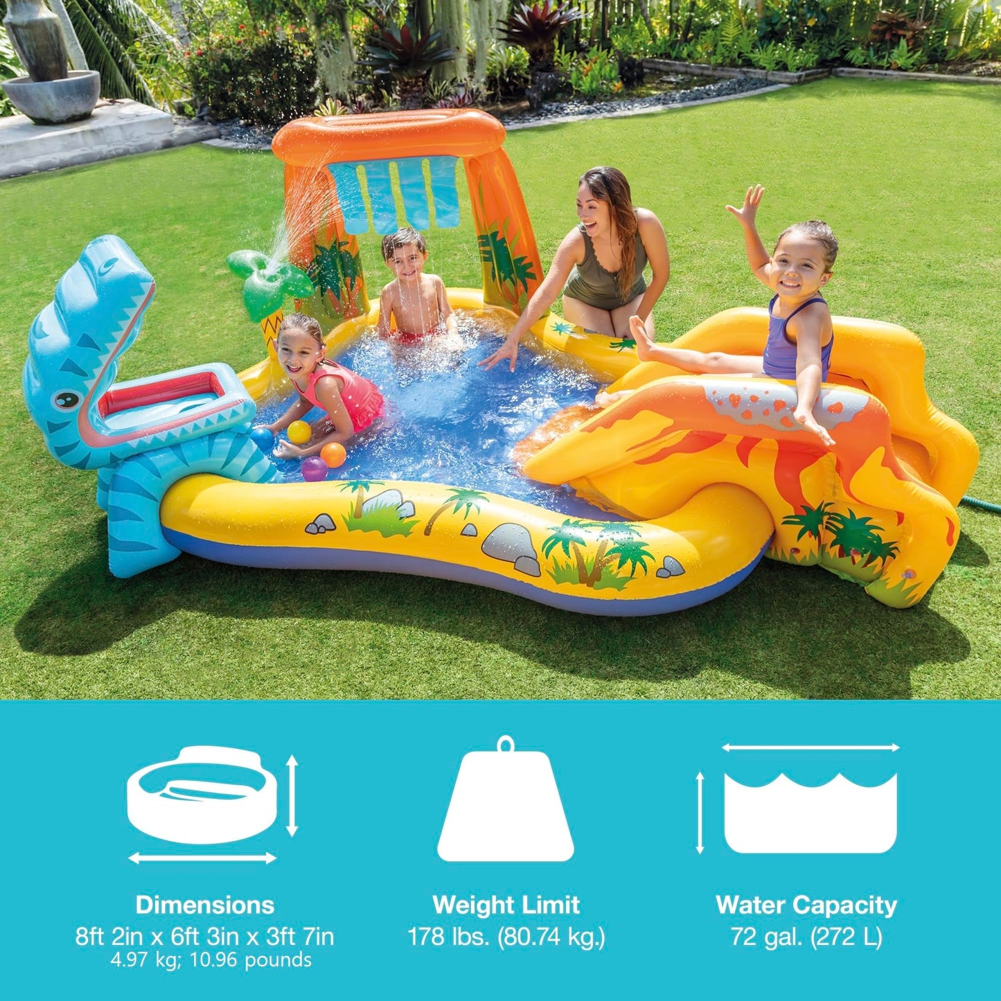 Centro Acuático Intex 57444 - Temática Dinosaurio, Tobogán + Piscina 272L