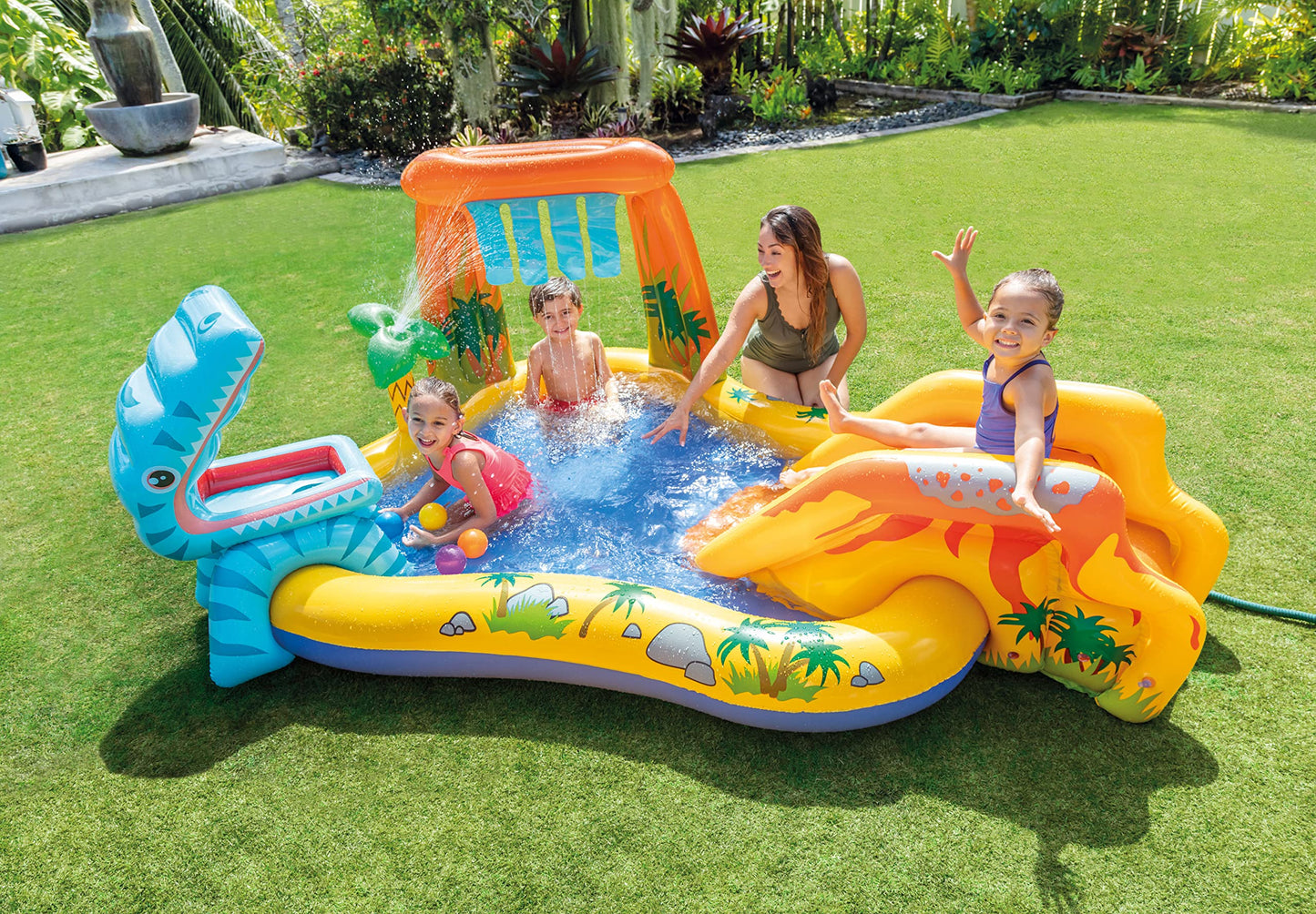Centro Acuático Intex 57444 - Temática Dinosaurio, Tobogán + Piscina 272L