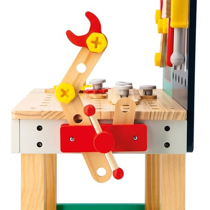 Janod Mesa Robot Brico'Kids - Taller de Bricolaje Infantil con 51 Accesorios, 3 Herramientas y Robot - Juguete Educativo 3+ Años (J06457)