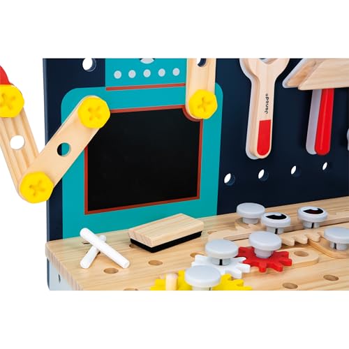 Janod Mesa Robot Brico'Kids - Taller de Bricolaje Infantil con 51 Accesorios, 3 Herramientas y Robot - Juguete Educativo 3+ Años (J06457)