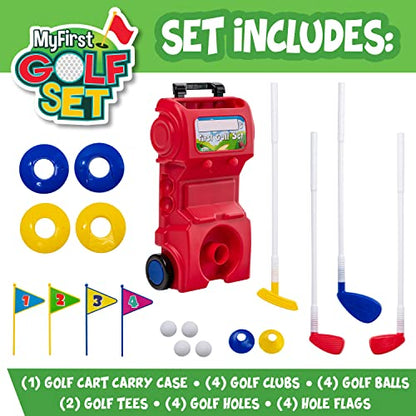 Franklin Sports Kids Golf Set - Toy Clubs + Balls for Toddlers (4 Clubs, 4 Balls, 4 Holes, Case)