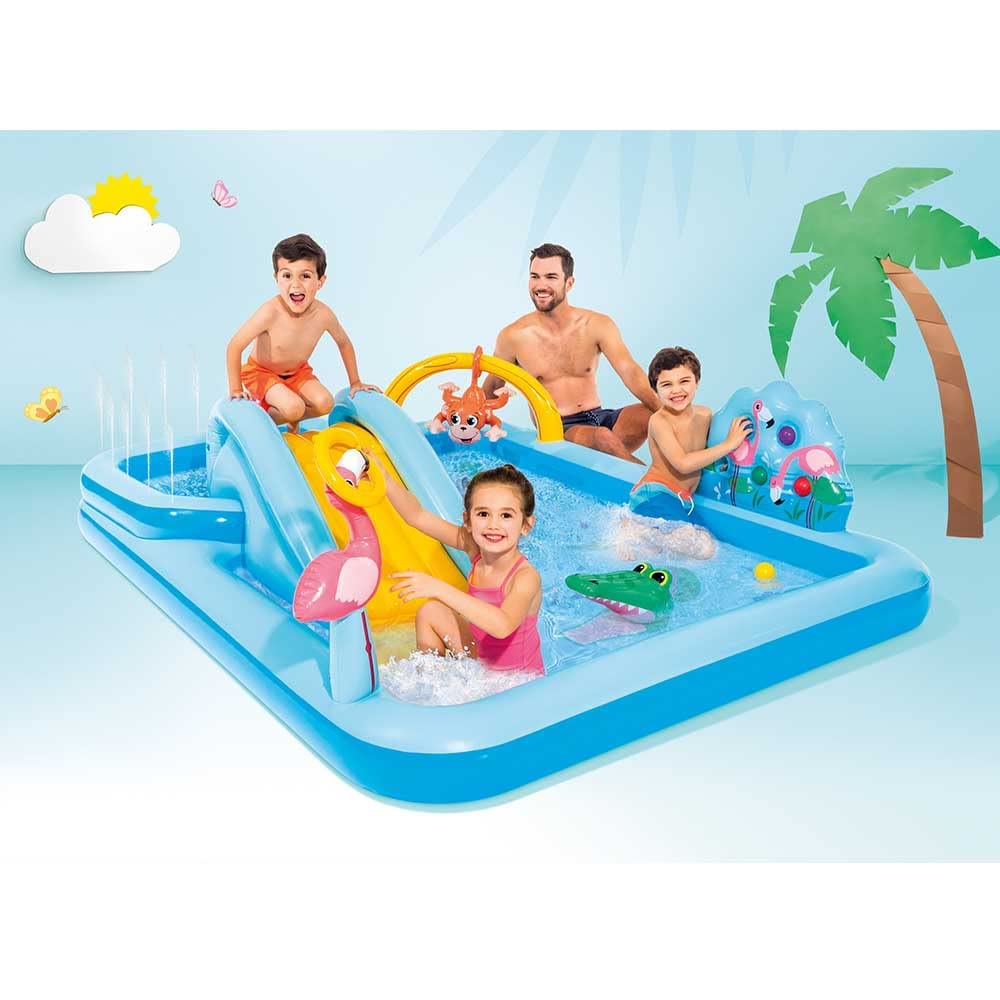 Centro Acuático INTEX 57161NP - Tobogán, Fuente y Juegos de Agua, Temática Jungla