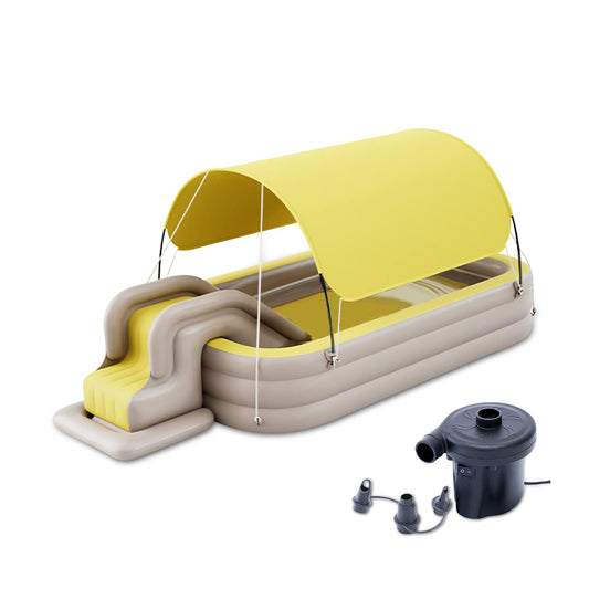 Ergocar Piscina Hinchable Infantil con Tobogán y Toldo - Rectangular, Familiar, para Exterior/Verano