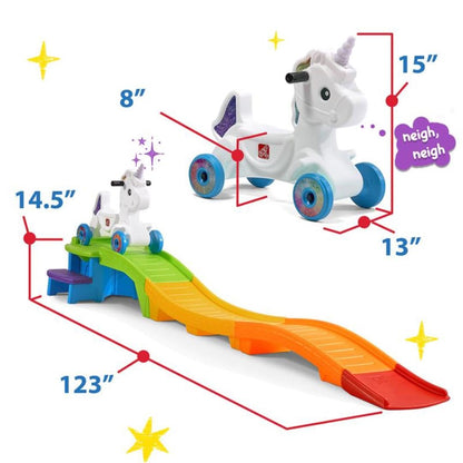 Step2 Montaña Rusa Unicornio para Niños - Tobogán con Vehículo para Interior/Exterior - Juguete Infantil con Coches de Unicornio