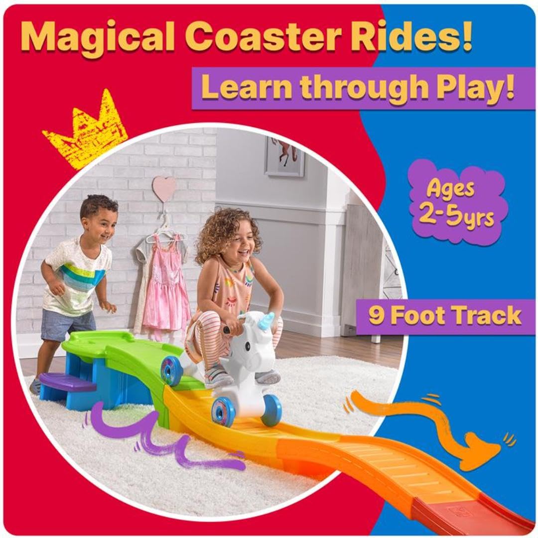 Step2 Montaña Rusa Unicornio para Niños - Tobogán con Vehículo para Interior/Exterior - Juguete Infantil con Coches de Unicornio