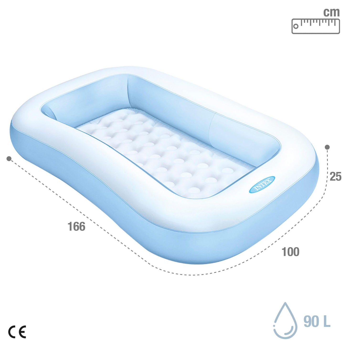 Intex Piscina Hinchable Infantil Rectangular - 166x100x25cm, 90L, Suelo Hinchable, Azul, para Niños +2 Años (57403)