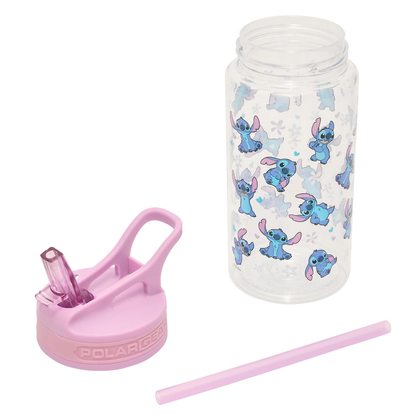 Disney Stitch - Botella de Agua Infantil 400ml con Pajilla, Sin BPA, Asa Transporte y Pajita Extraíble