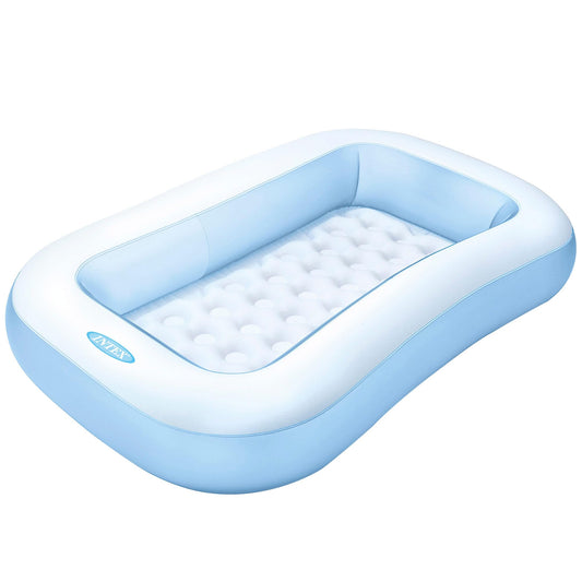 Intex Piscina Hinchable Infantil Rectangular - 166x100x25cm, 90L, Suelo Hinchable, Azul, para Niños +2 Años (57403)