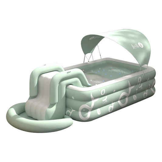 Ergocar Piscina Hinchable Exterior con Tobogán Integrado, Rectangular, Verde, para Niños y Adultos