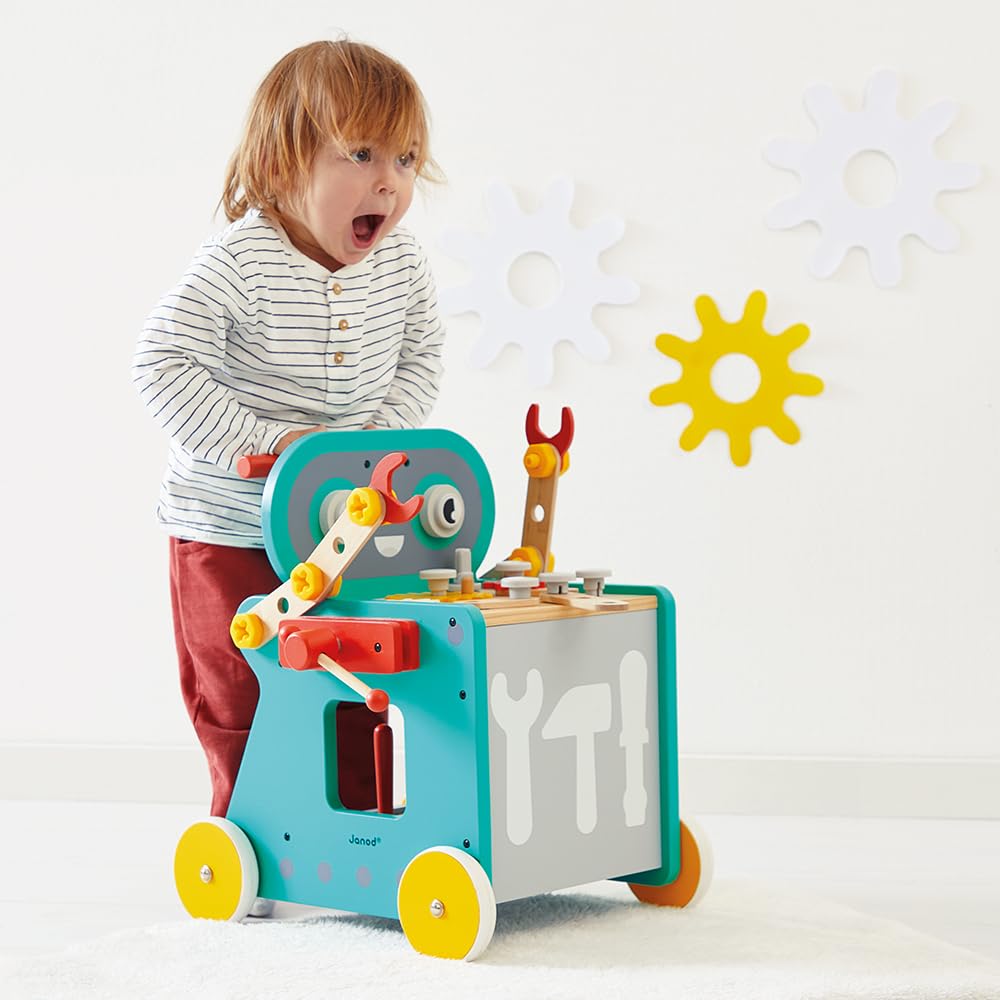 JANOD Carrito Robot Brico'Kids - Taller Móvil con 38 Accesorios y 3 Herramientas - Juguete de Imitación para Niños 18+ Meses (J06456)