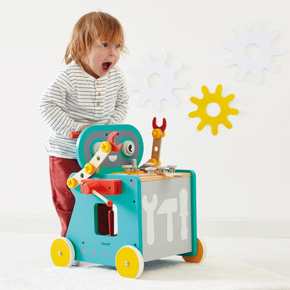 JANOD Carrito Robot Brico'Kids - Taller Móvil con 38 Accesorios y 3 Herramientas - Juguete de Imitación para Niños 18+ Meses (J06456)