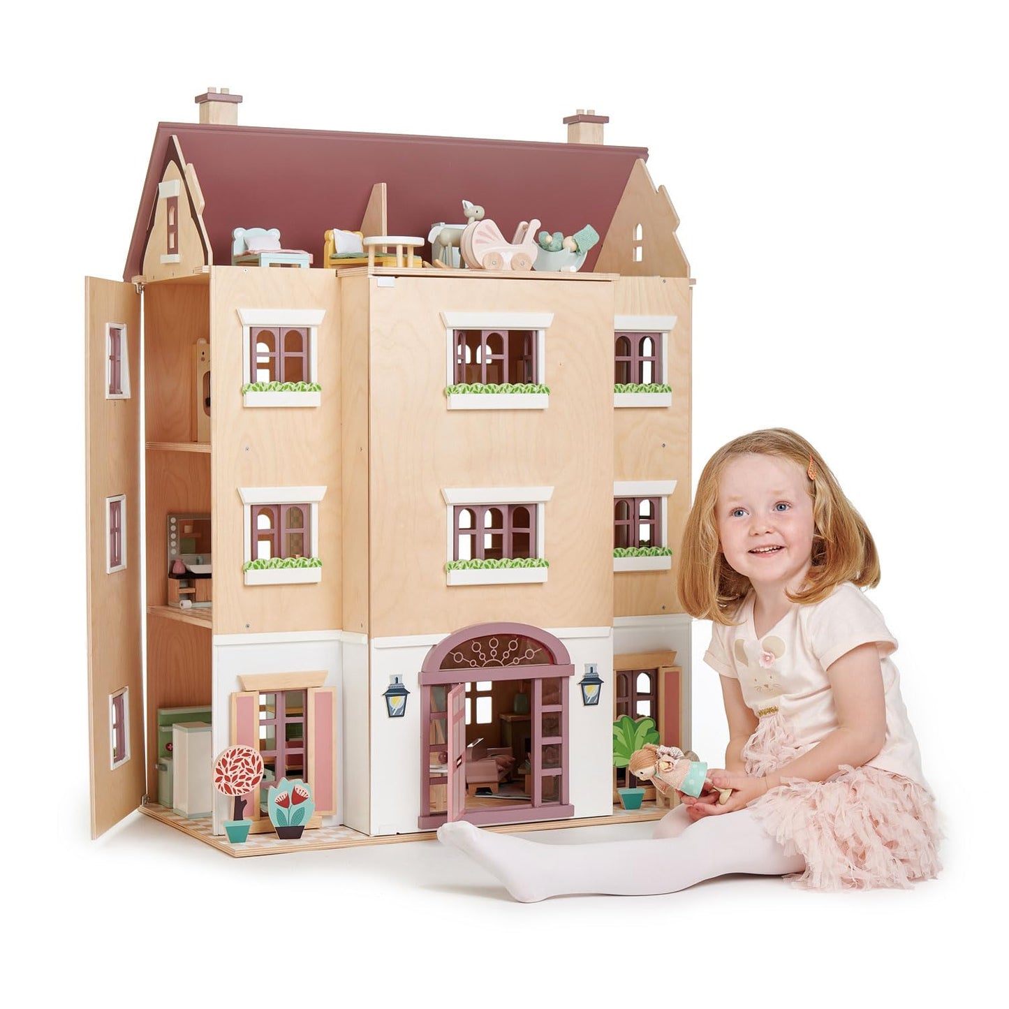 Tender Leaf Toys Casa de Muñecas Fantail de Madera (72x40x97cm) - Juguete Educativo para Niños 3+ Años