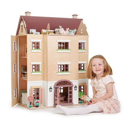 Tender Leaf Toys Casa de Muñecas Fantail de Madera (72x40x97cm) - Juguete Educativo para Niños 3+ Años