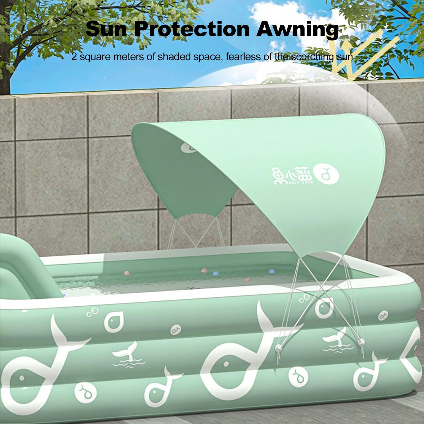 Ergocar Piscina Hinchable Exterior con Tobogán Integrado, Rectangular, Verde, para Niños y Adultos