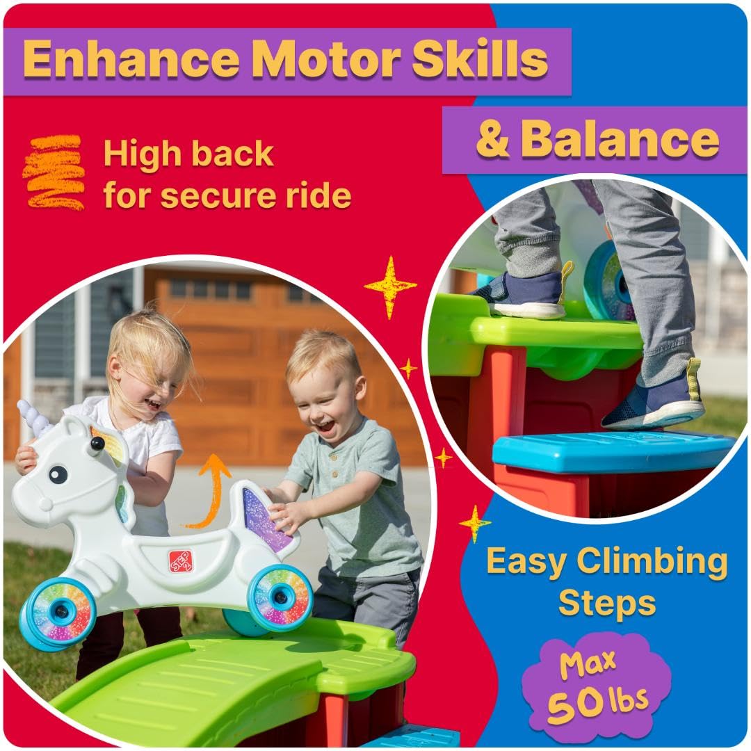 Step2 Montaña Rusa Unicornio para Niños - Tobogán con Vehículo para Interior/Exterior - Juguete Infantil con Coches de Unicornio