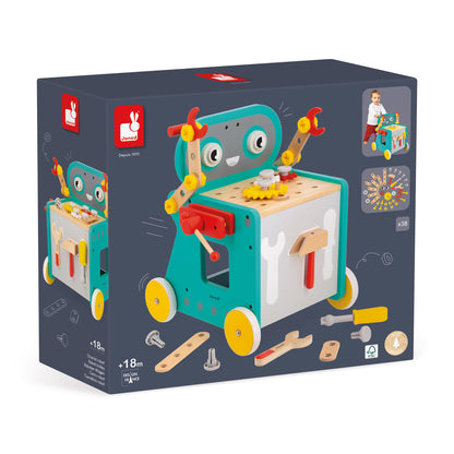 JANOD Carrito Robot Brico'Kids - Taller Móvil con 38 Accesorios y 3 Herramientas - Juguete de Imitación para Niños 18+ Meses (J06456)