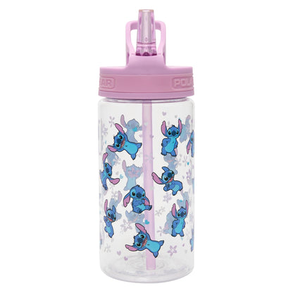 Disney Stitch - Botella de Agua Infantil 400ml con Pajilla, Sin BPA, Asa Transporte y Pajita Extraíble