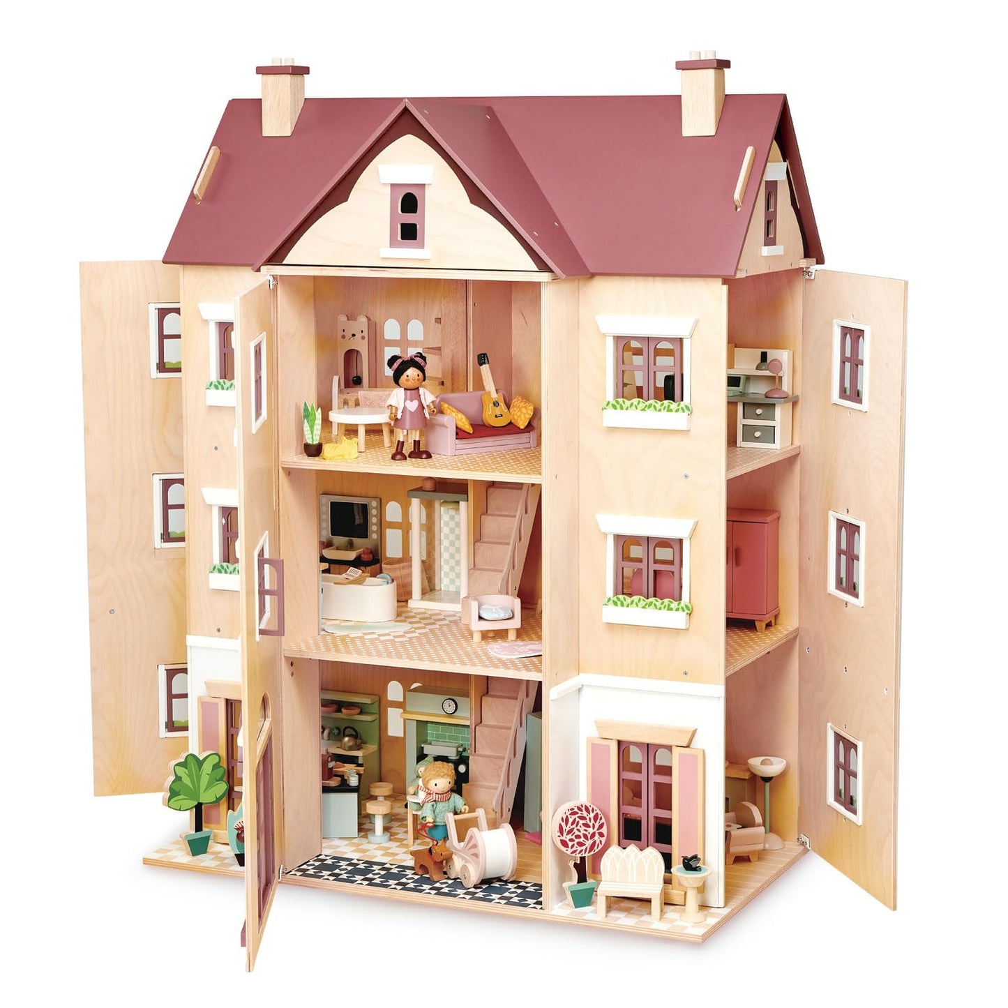 Tender Leaf Toys Casa de Muñecas Fantail de Madera (72x40x97cm) - Juguete Educativo para Niños 3+ Años
