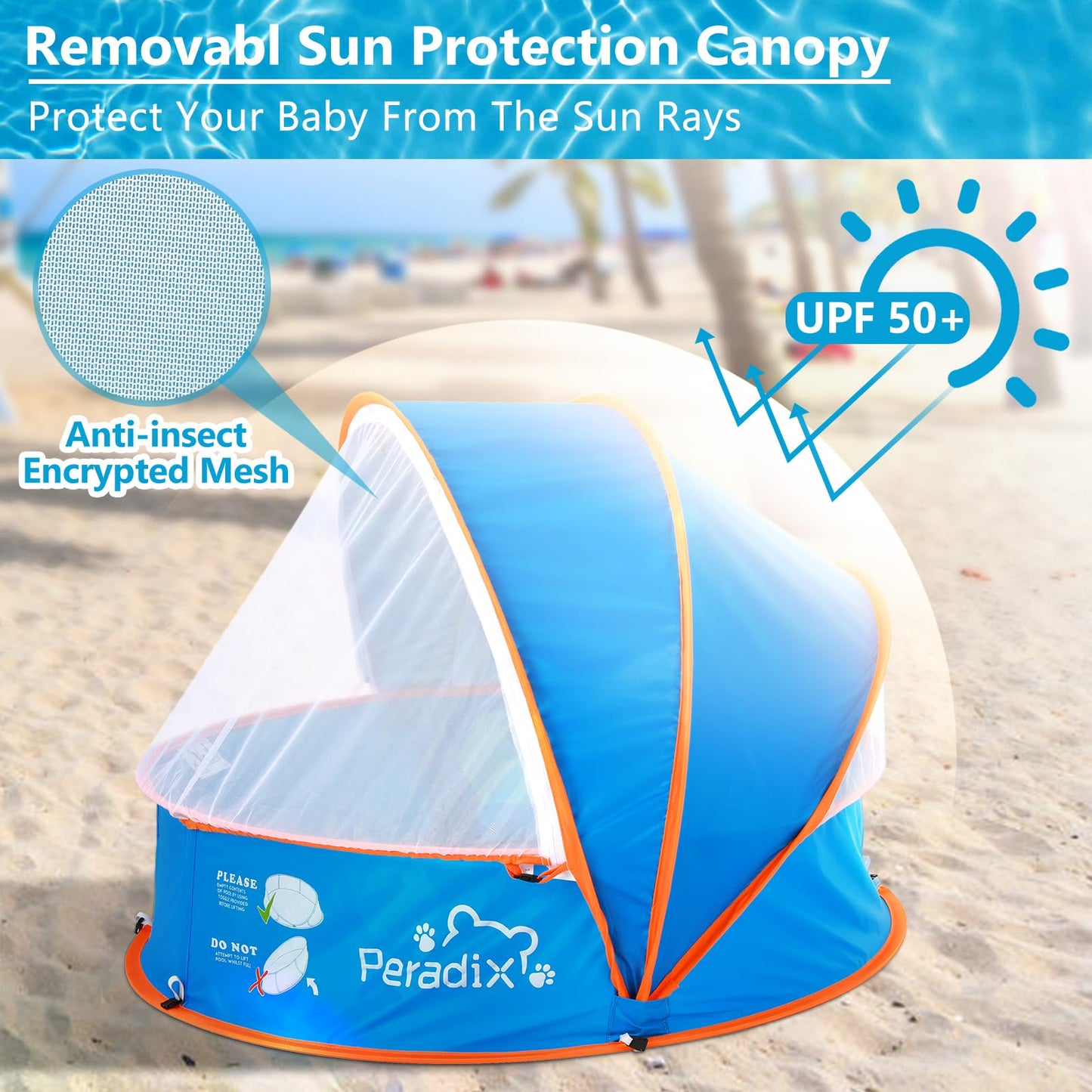 Kit Peradix Piscina+Tienda+Arenero 4en1 - UV50+, Portátil, para Exterior/Interior