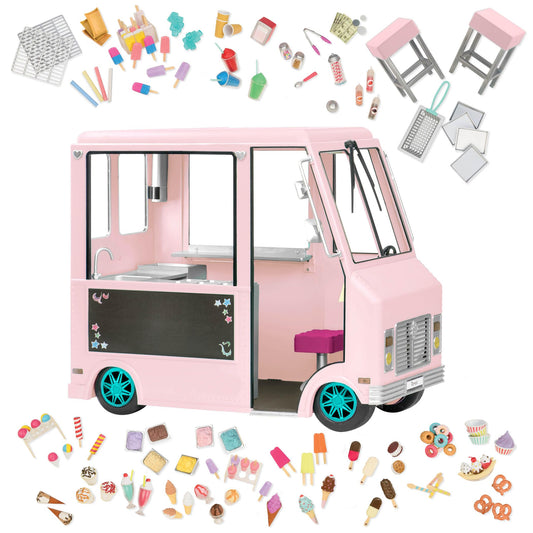 Our Generation Ice Cream Truck Playset - 18" Doll Vehicle with Food Toys for Kids 3+ (Pink)