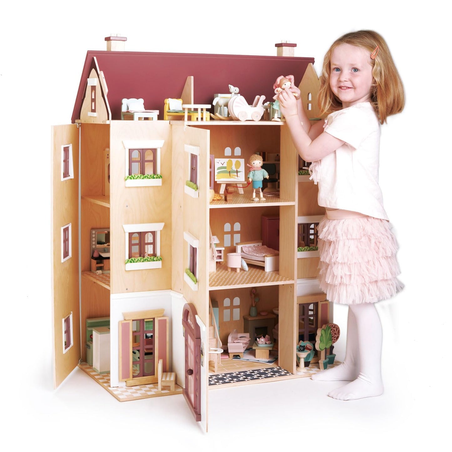 Tender Leaf Toys Casa de Muñecas Fantail de Madera (72x40x97cm) - Juguete Educativo para Niños 3+ Años