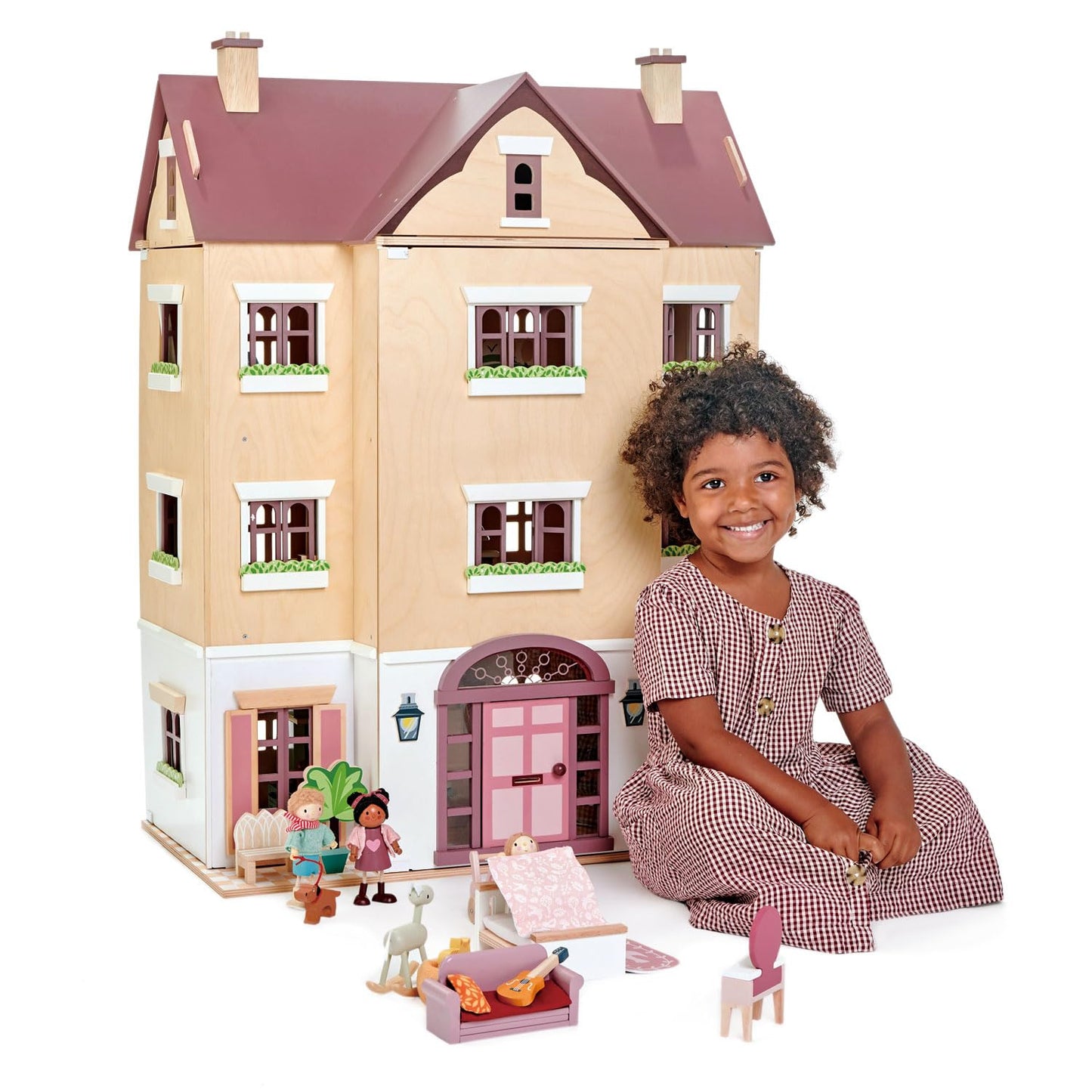 Tender Leaf Toys Casa de Muñecas Fantail de Madera (72x40x97cm) - Juguete Educativo para Niños 3+ Años