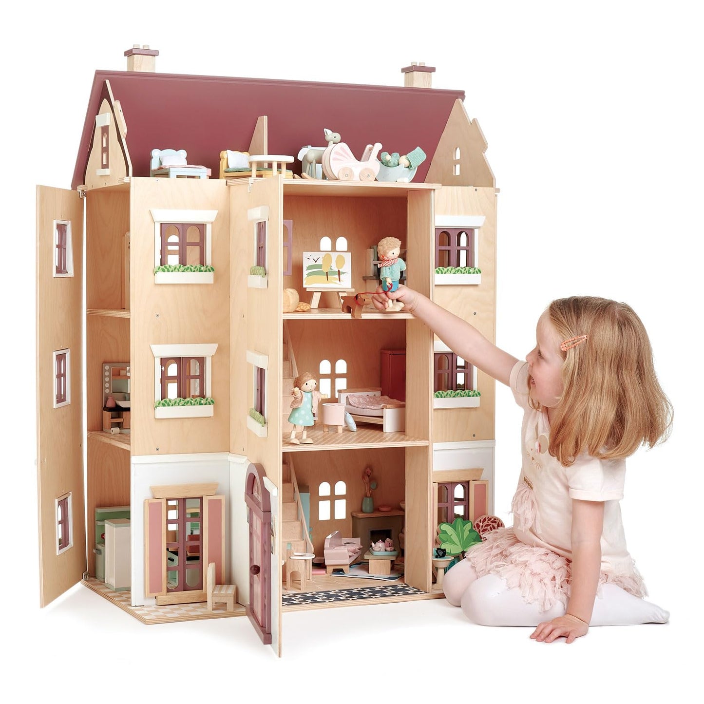 Tender Leaf Toys Casa de Muñecas Fantail de Madera (72x40x97cm) - Juguete Educativo para Niños 3+ Años