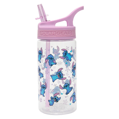 Disney Stitch - Botella de Agua Infantil 400ml con Pajilla, Sin BPA, Asa Transporte y Pajita Extraíble