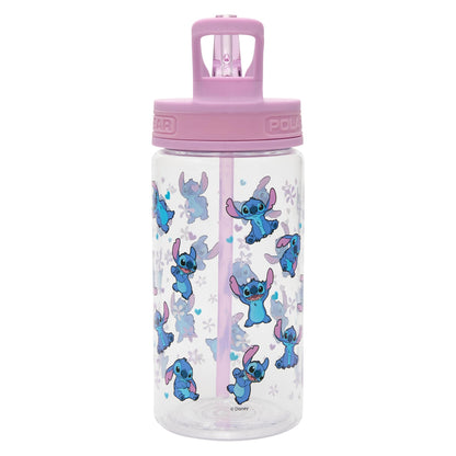 Disney Stitch - Botella de Agua Infantil 400ml con Pajilla, Sin BPA, Asa Transporte y Pajita Extraíble