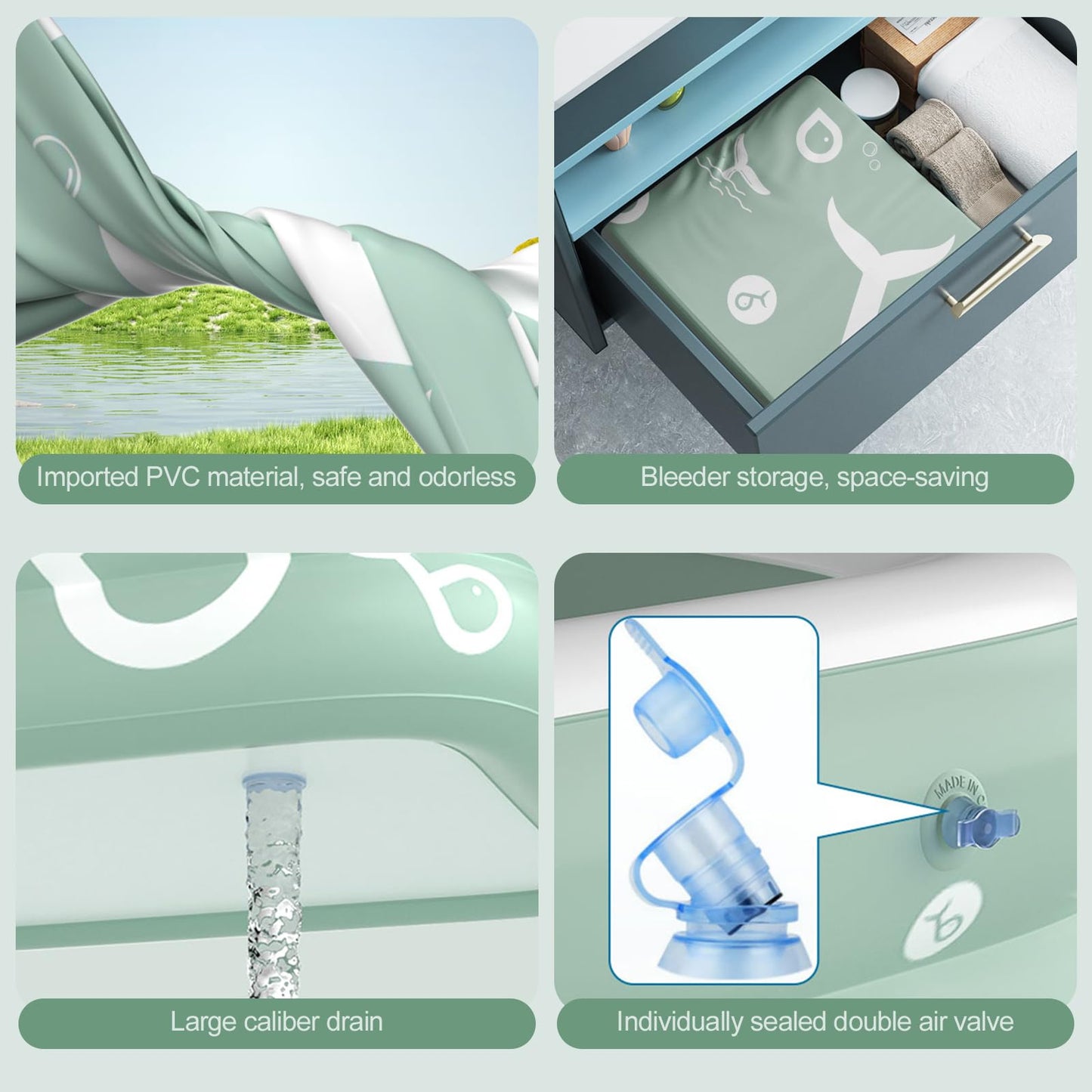 Ergocar Piscina Hinchable Exterior con Tobogán Integrado, Rectangular, Verde, para Niños y Adultos