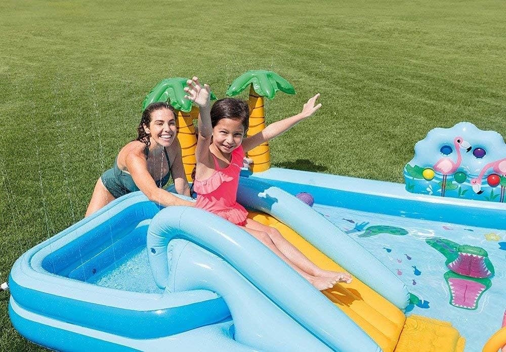 Centro Acuático INTEX 57161NP - Tobogán, Fuente y Juegos de Agua, Temática Jungla