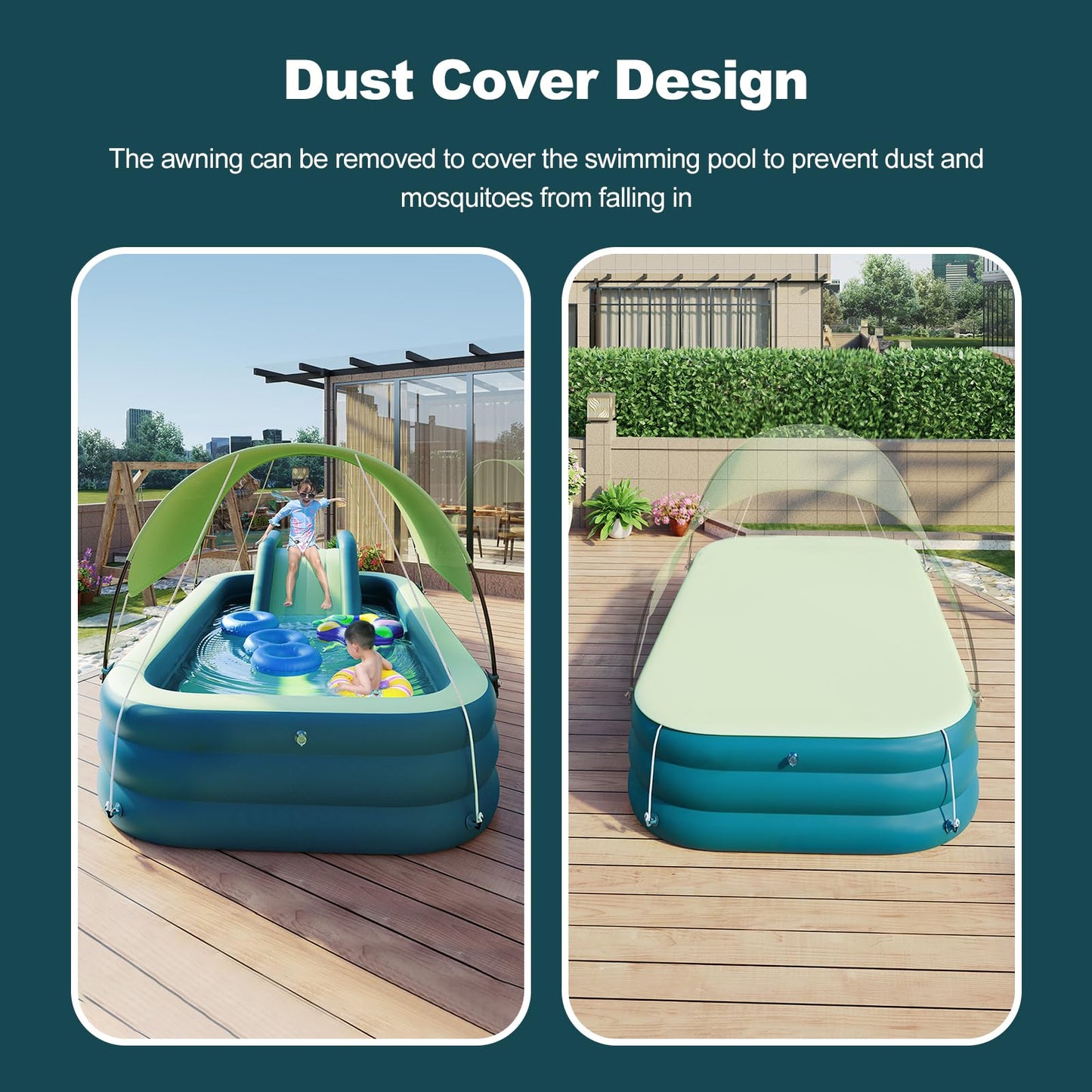 Ergocar Piscina Hinchable Infantil con Tobogán y Toldo - Rectangular, Familiar, para Exterior/Verano