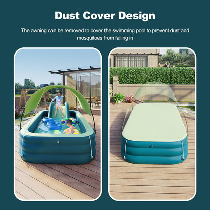 Ergocar Piscina Hinchable Infantil con Tobogán y Toldo - Rectangular, Familiar, para Exterior/Verano