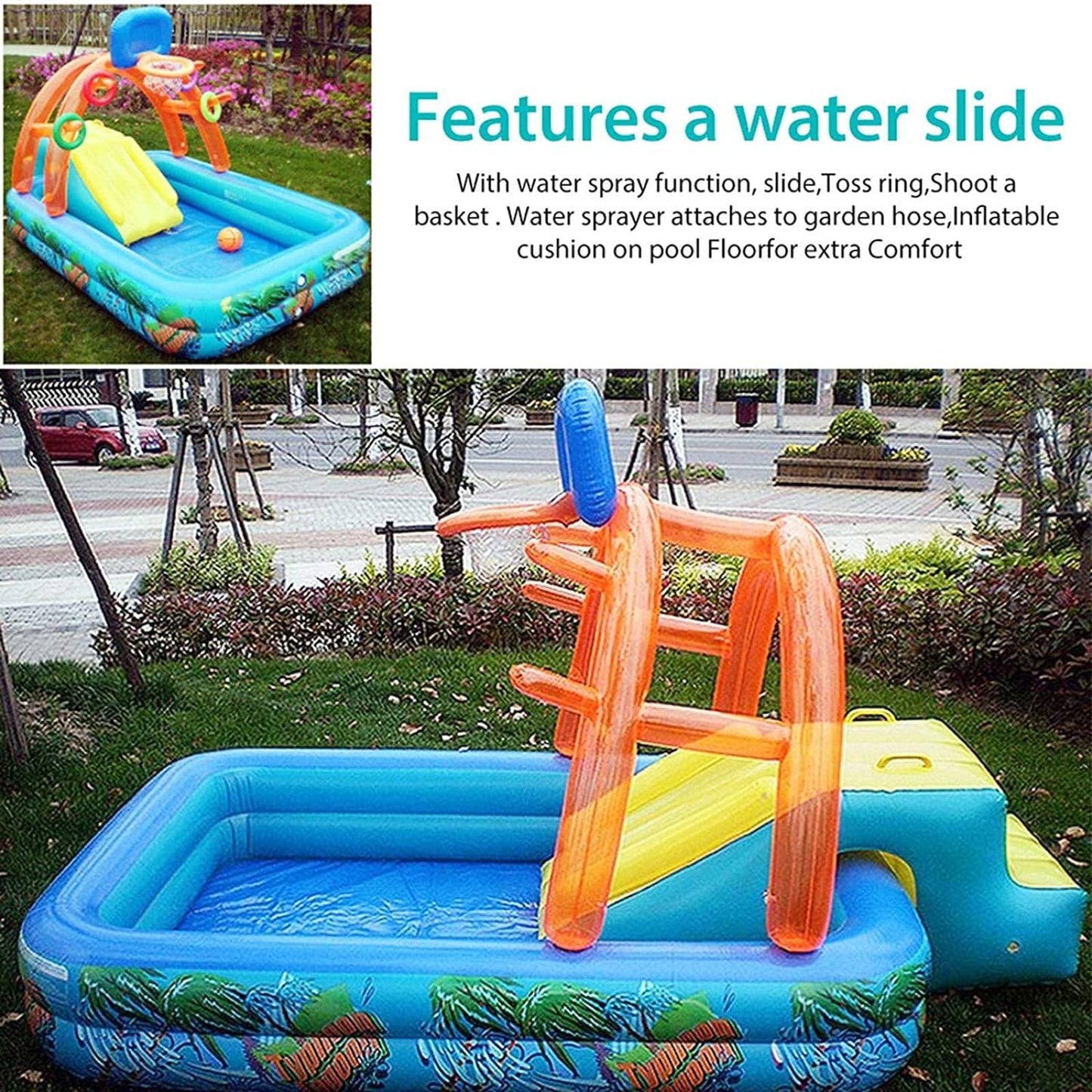 Castillo Hinchable Piscina Infantil - Centro de Juegos Acuáticos para Niños +3 Años y Mascotas