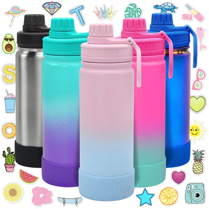 CHILLOUT LIFE Termo Infantil 500ml (17oz) - Acero Inoxidable, Tapa Antiderrames, Incluye Calcomanías Impermeables