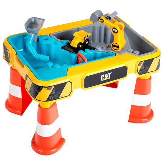 Theo Klein 3237 Mesa de Agua y Arena CAT - Con Excavadora, Volquete y 2 Tuberías - Juguete para Niños 18+ Meses (Incluye Cubetas Extraíbles)