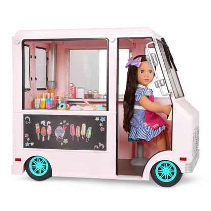 Our Generation Ice Cream Truck Playset - 18" Doll Vehicle with Food Toys for Kids 3+ (Pink)
